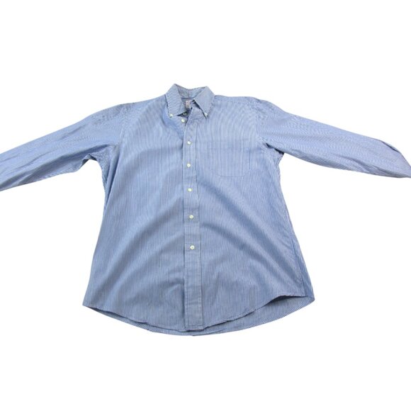 Brooks Brothers Dress Shirt Mens 15 Blue White Striped Formal Collar Button Down - Picture 1 of 9